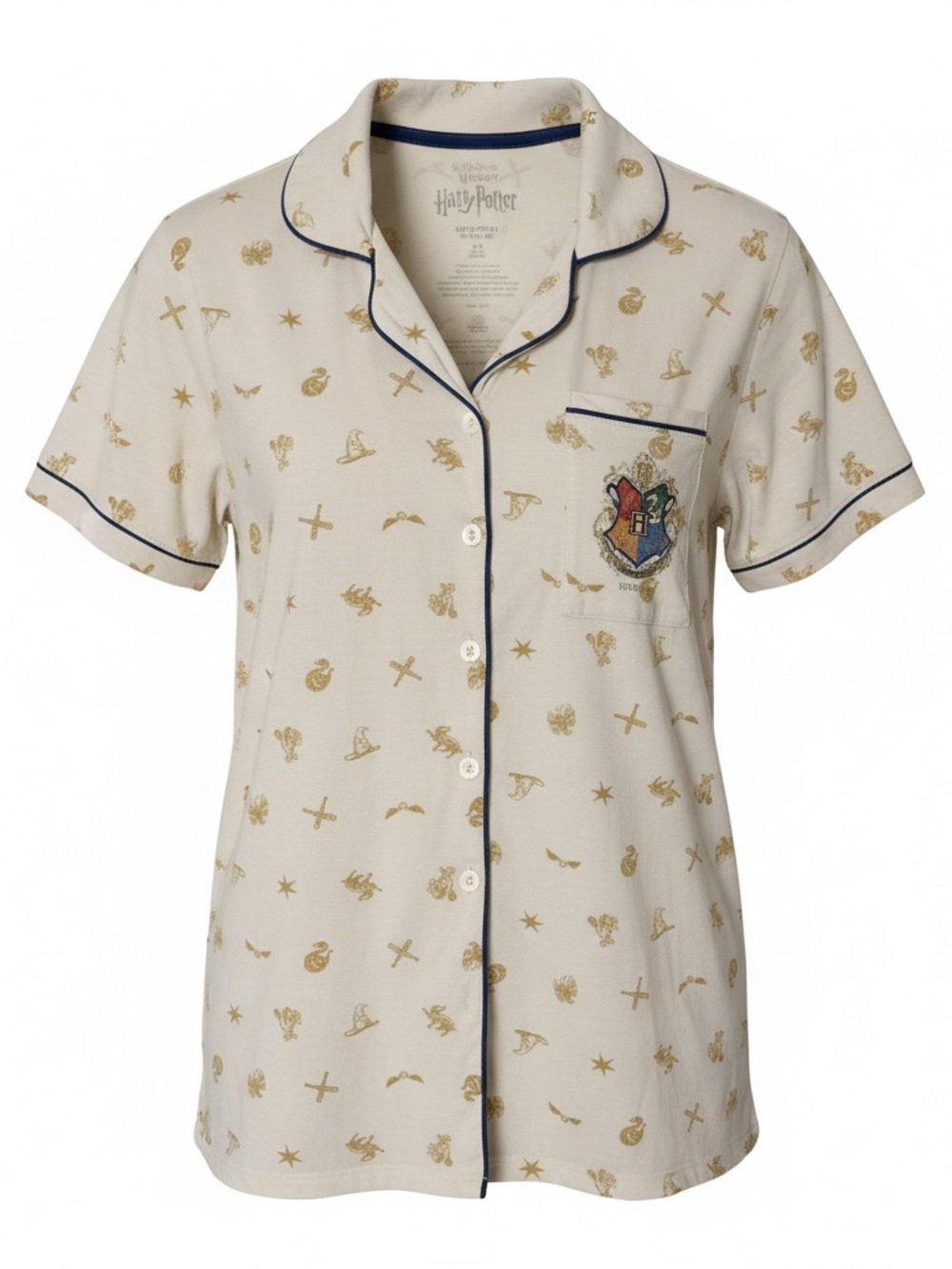 Wizarding World of Harry Potter Women's XL Button-Up Collared Pajama Top Crest